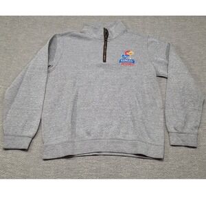 Champion Elite Kansas Jayhawks Quarter Zip Pullover Gray Mens Medium KU‎ Logo